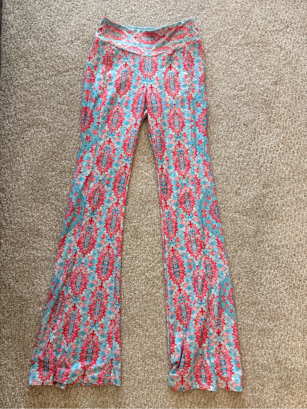 Wolven Flare Leggings Pink Blue Aztec Print XS